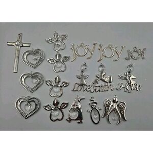 Christmas Holiday Ornament Silver Colored Angels With Crystal‎ Gems Lot Of 17